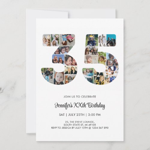 35th Birthday Number 35 Custom Photo Collage Invitation