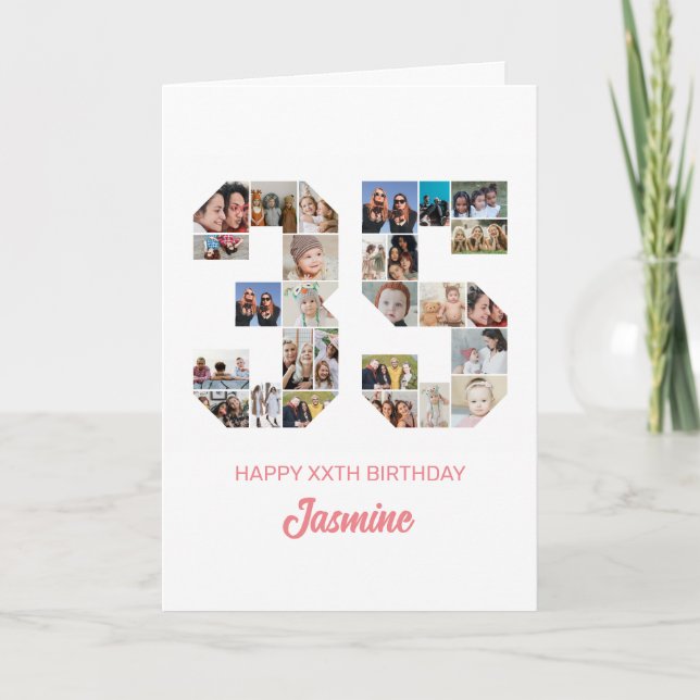 35th Birthday Number 35 Photo Collage Personalized Card (Front)