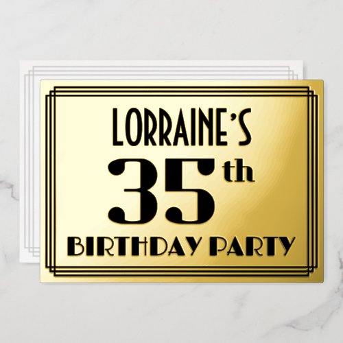 35th Birthday Party Art Deco Look 35 and Name Foil Invitation
