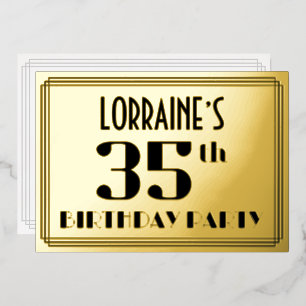 35th Birthday Party: Art Deco Look “35” and Name Foil Invitation