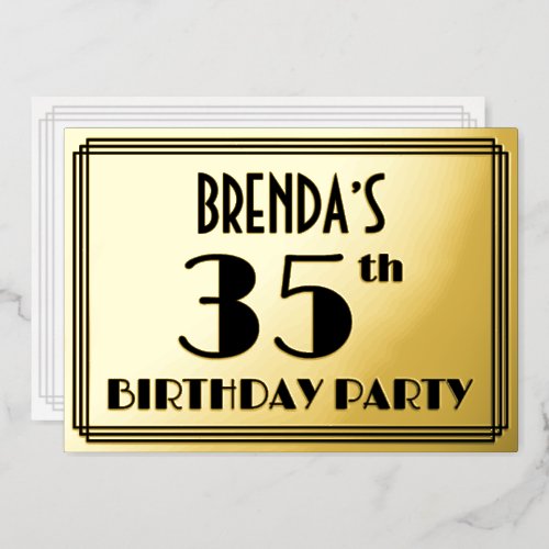 35th Birthday Party  Art Deco Look 35  Name Foil Invitation