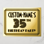 [ Thumbnail: 35th Birthday Party ~ Art Deco Style “35” + Name Postcard ]