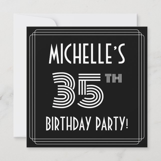 35th Birthday Party: Art Deco Style w/ Custom Name Invitation (Front)