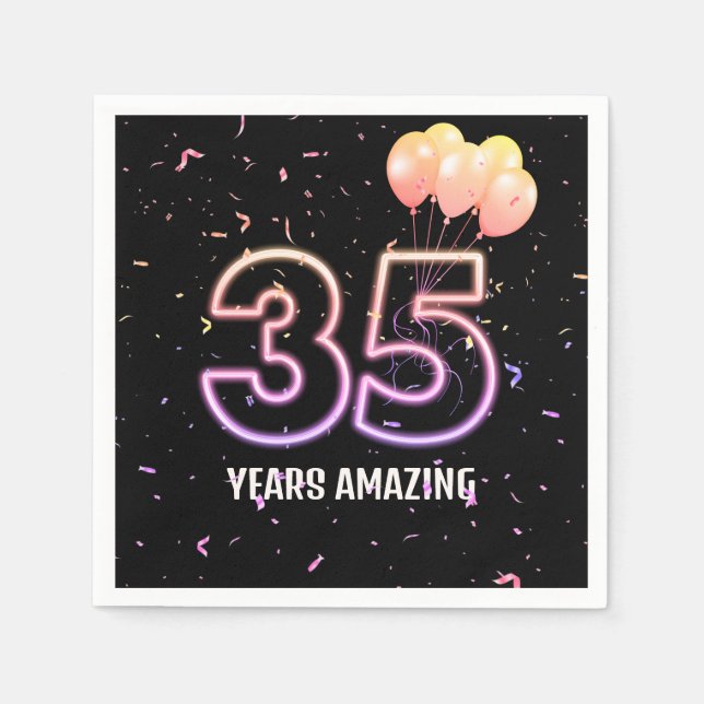 35th Birthday Party Balloons and Confetti Napkins (Front)
