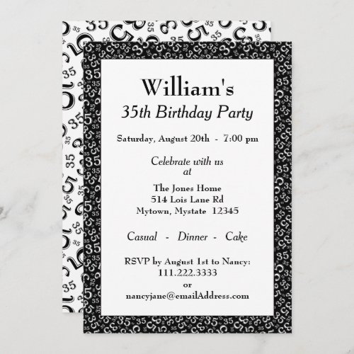 35th Birthday Party Black and White Pattern Invitation
