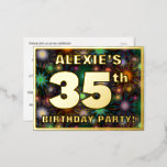 [ Thumbnail: 35th Birthday Party: Bold, Colorful Fireworks Look Postcard ]