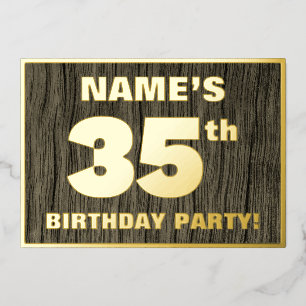 35th Birthday Party: Bold, Faux Wood Grain Pattern Foil Invitation