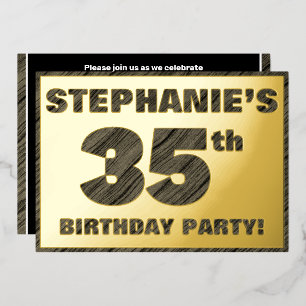 35th Birthday Party — Bold, Faux Wood Grain Text Foil Invitation