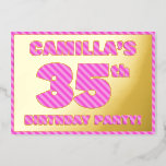 [ Thumbnail: 35th Birthday Party — Bold, Fun, Pink Stripes # 35 Invitation ]