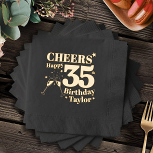 35th Birthday party cheers champagne glasses Foil Napkins