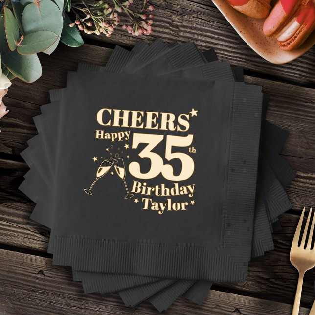 35th Birthday party cheers champagne glasses Foil Napkins (Creator Uploaded)