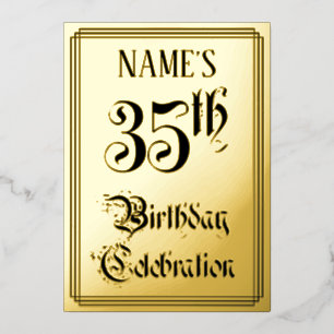 35th Birthday Party — Elegant Script + Custom Name Foil Invitation