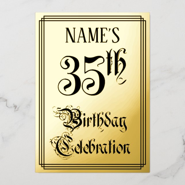 35th Birthday Party — Elegant Script + Custom Name Foil Invitation (Front)