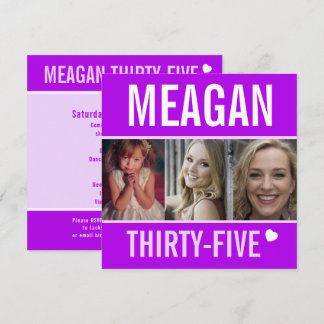 35th birthday party event celebration photo purple invitation