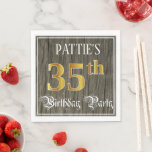 [ Thumbnail: 35th Birthday Party — Faux Gold & Faux Wood Looks Napkins ]