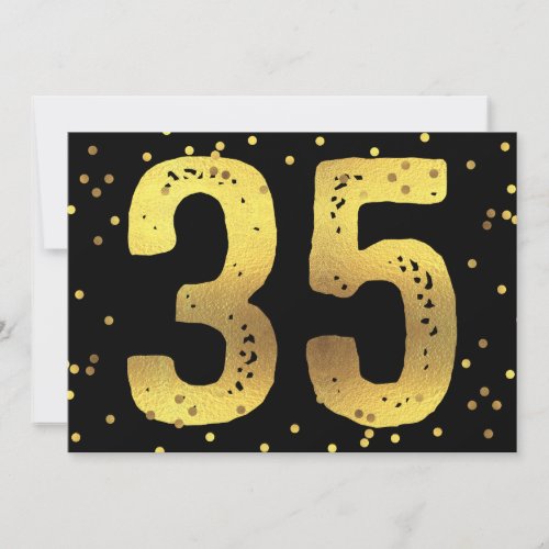 35th Birthday Party Faux Gold Foil Confetti Black Invitation