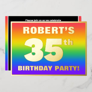 35th Birthday Party: Fun, Colorful Rainbow Pattern Foil Invitation