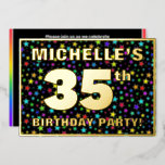 [ Thumbnail: 35th Birthday Party — Fun, Colorful Stars Pattern Invitation ]