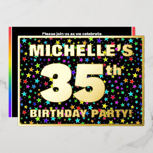 35th Birthday Party — Fun, Colorful Stars Pattern Foil Invitation