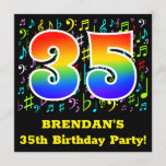 [ Thumbnail: 35th Birthday Party: Fun Music Symbols, Rainbow 35 Invitation ]