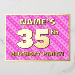 [ Thumbnail: 35th Birthday Party — Fun Pink Hearts and Stripes Invitation ]