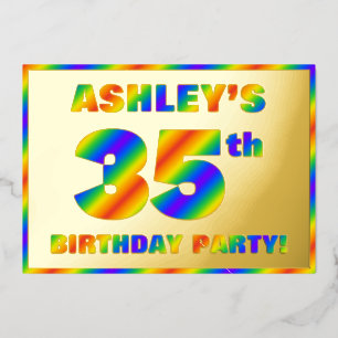 35th Birthday Party — Fun, Rainbow Spectrum “35” Foil Invitation