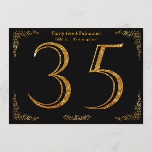 35th Birthday party,Gatsby styl,black gold glitter Invitation