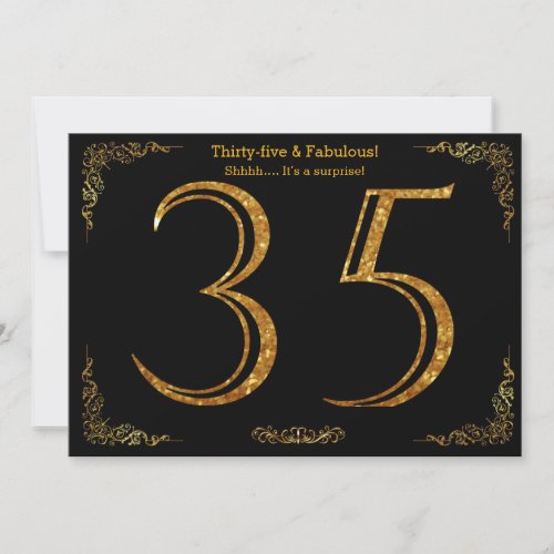 35th Birthday partyGatsby stylblack gold glitter Invitation