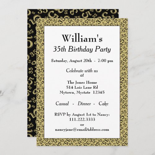 35th Birthday Party Gold and Black Pattern Invitation