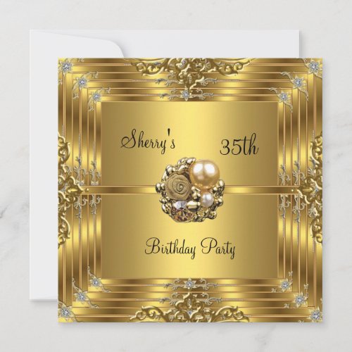 35th Birthday Party Gold Jewel Invitation