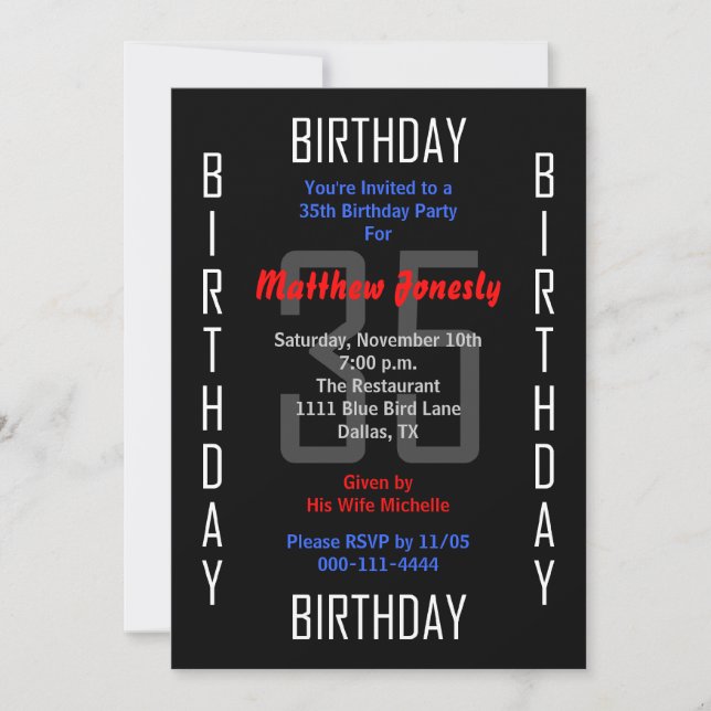 35th Birthday Party Invitation 35 (Front)
