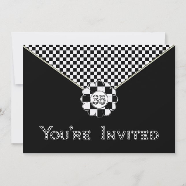 35th BIRTHDAY PARTY INVITATION - BLK/WHT ENVELOPE (Front)