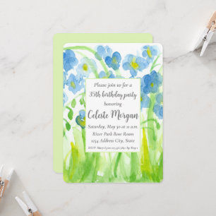 35th Birthday Party Invitation Blue Wildflowers