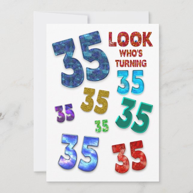 35th  Birthday Party Invitation, Colorful Numbers Invitation (Front)