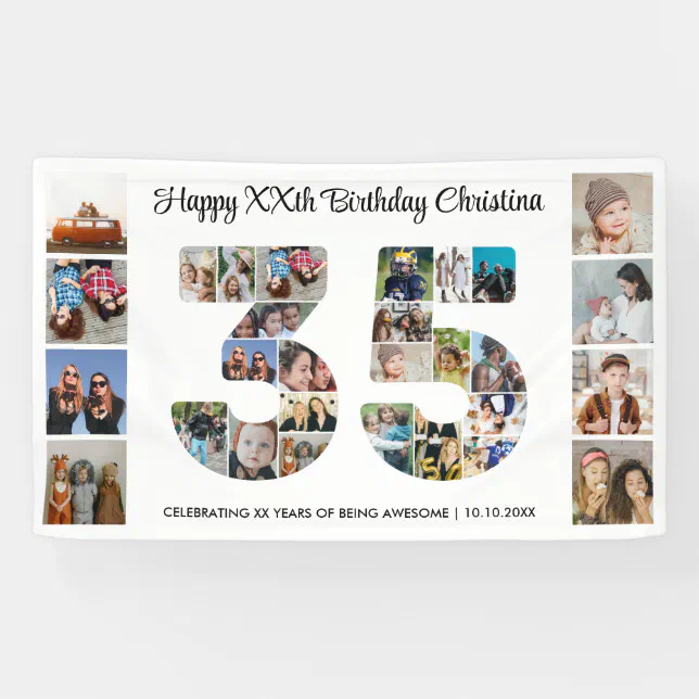 35th Birthday Party Number 35 Photo Collage Banner | Zazzle