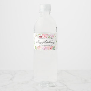 35th Birthday Party Pink Peony Floral Water Bottle Label