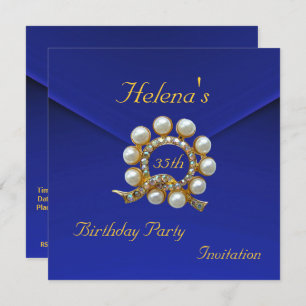 35th Birthday Party Rich Blue Faux Velvet Invitation