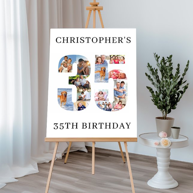 35th Birthday Photo Collage Number 35 Personalized Foam Board (35th Birthday Sign with number 35 photo collage)