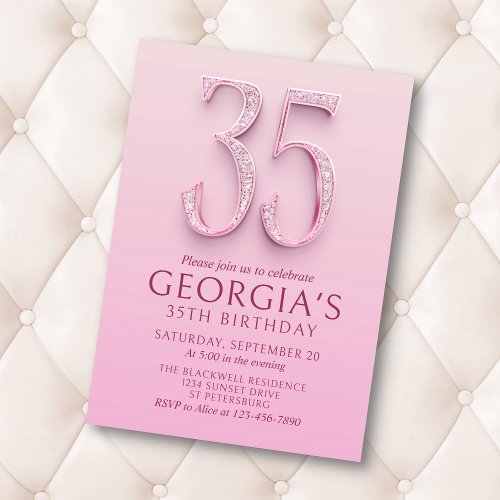 35th Birthday Pink Diamonds Invitation