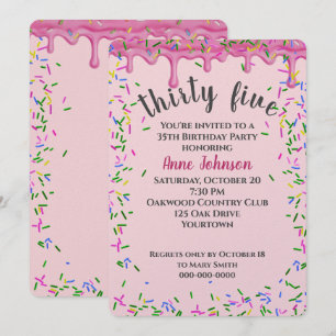 35th Birthday Pink Icing And Sprinkles Invitation
