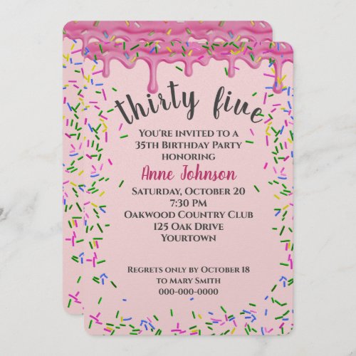 35th Birthday Pink Icing And Sprinkles Invitation