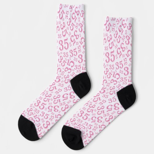 35th Birthday Pink Random Number Pattern Socks