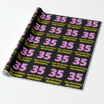 [ Thumbnail: 35th Birthday: Pink Stripes and Hearts "35" + Name Wrapping Paper ]