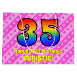 [ Thumbnail: 35th Birthday: Pink Stripes & Hearts, Rainbow # 35 Gift Bag ]