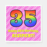 [ Thumbnail: 35th Birthday: Pink Stripes & Hearts, Rainbow # 35 Napkins ]