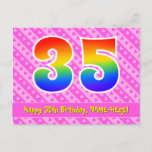 [ Thumbnail: 35th Birthday: Pink Stripes & Hearts, Rainbow 35 Postcard ]