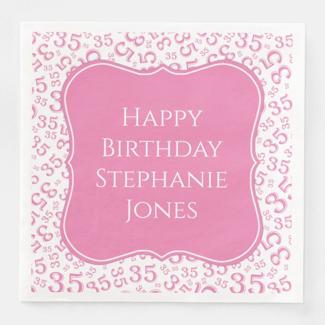 35th Birthday Pink/White Bracket Number Pattern Paper Dinner Napkins (Front)