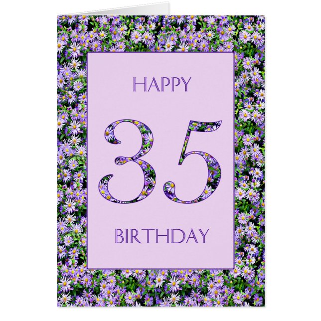 35th Birthday Purple Daisies Cards (Front)