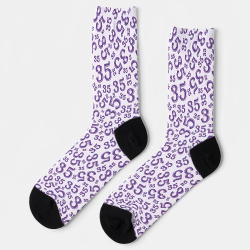 35th Birthday Purple Random Number Pattern Socks
