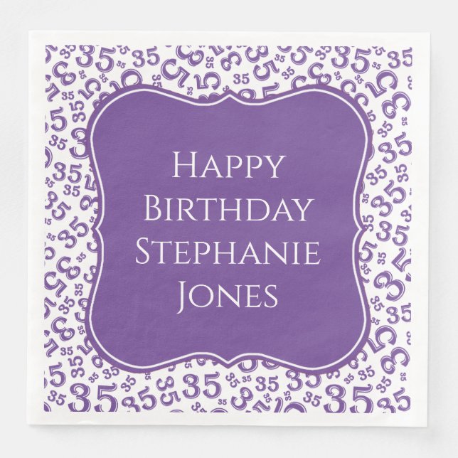 35th Birthday Purple/White Bracket Number Pattern Paper Dinner Napkins (Front)